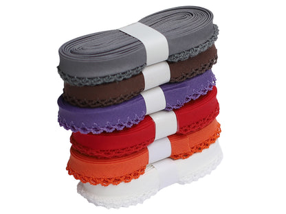 3m Schrägband mit Häkelborte - Uni - mandarine