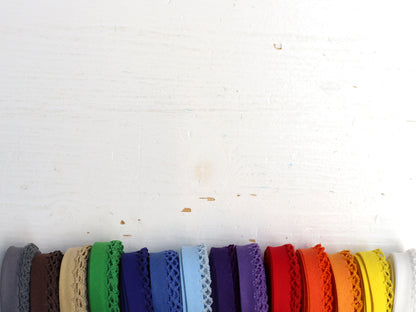 3m Schrägband mit Häkelborte - Uni - mandarine