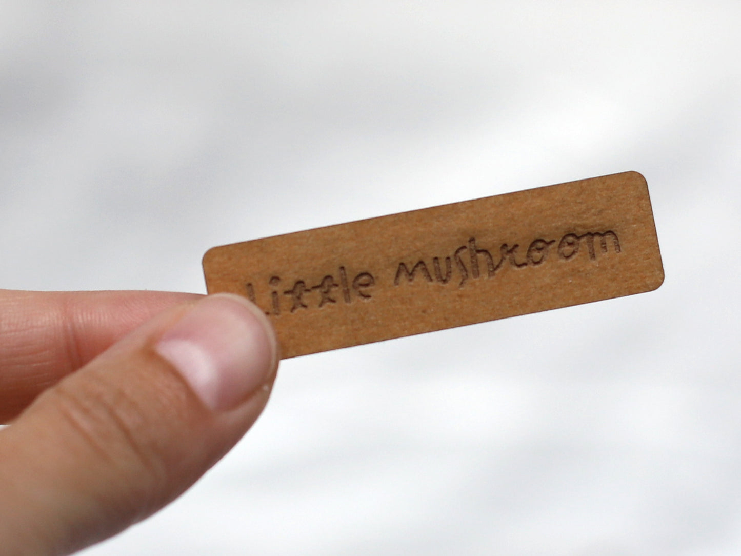 SnaPpap label for handmade projects featuring a Little Mushroom design, made of vegan SnapPap material.