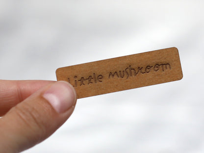 SnaPpap label for handmade projects featuring a Little Mushroom design, made of vegan SnapPap material.