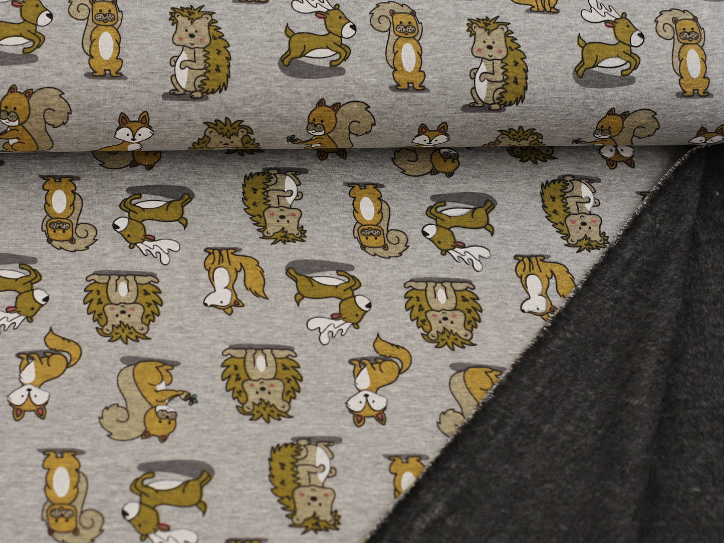 Alpenfleece - Waldtiere - grau meliert