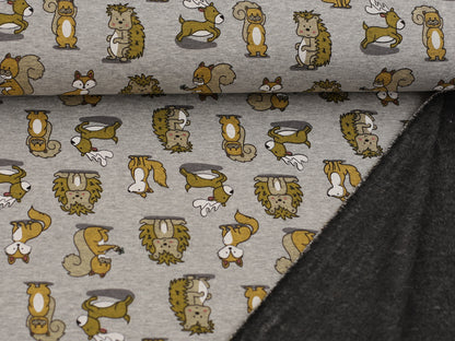 Alpenfleece - Waldtiere - grau meliert