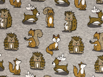 Alpenfleece - Waldtiere - grau meliert