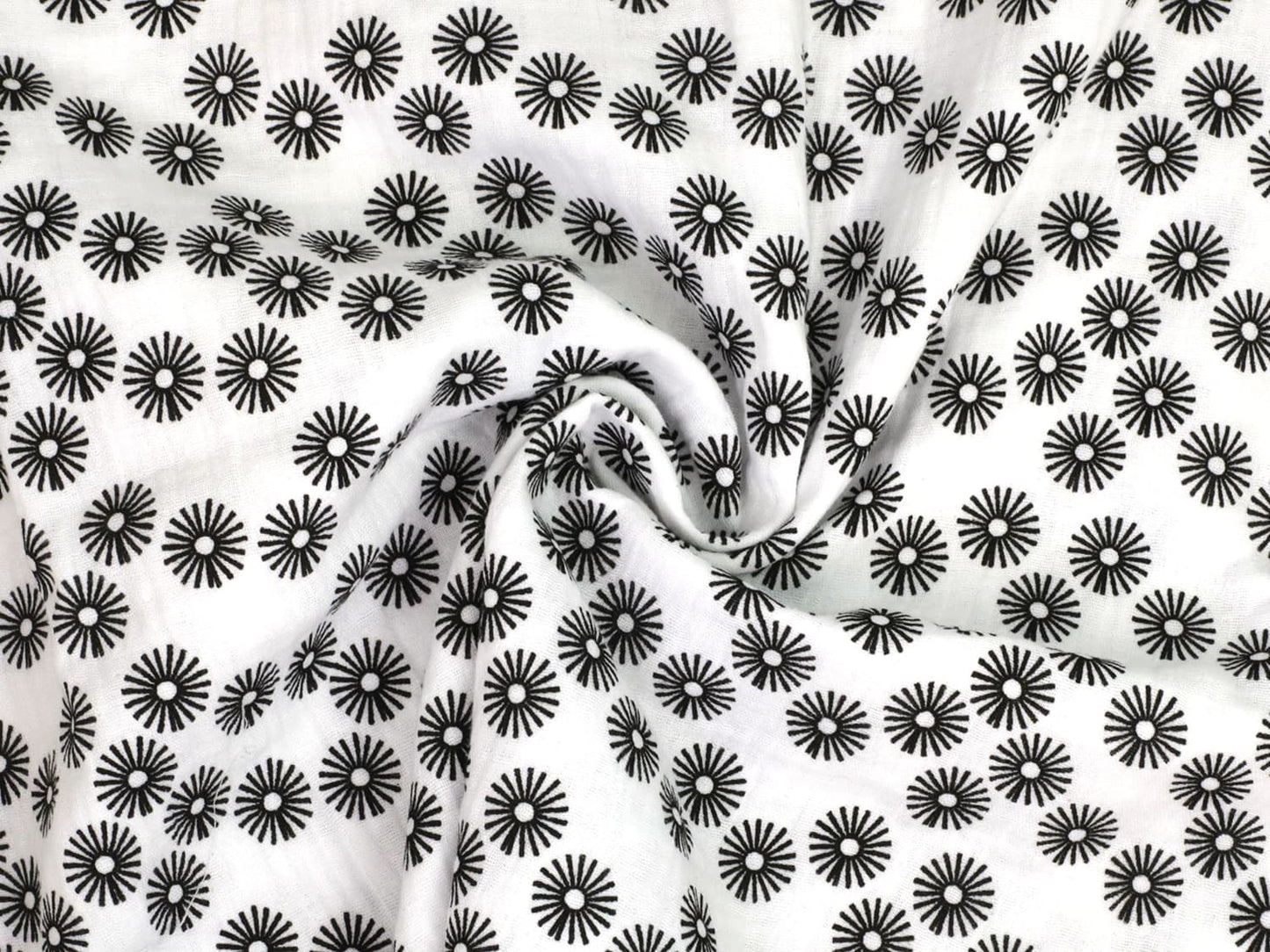 stoff-baumwolle-baumwollstoff-musselin-double-gauze-blumen-kreise-wollweiss-schwarz