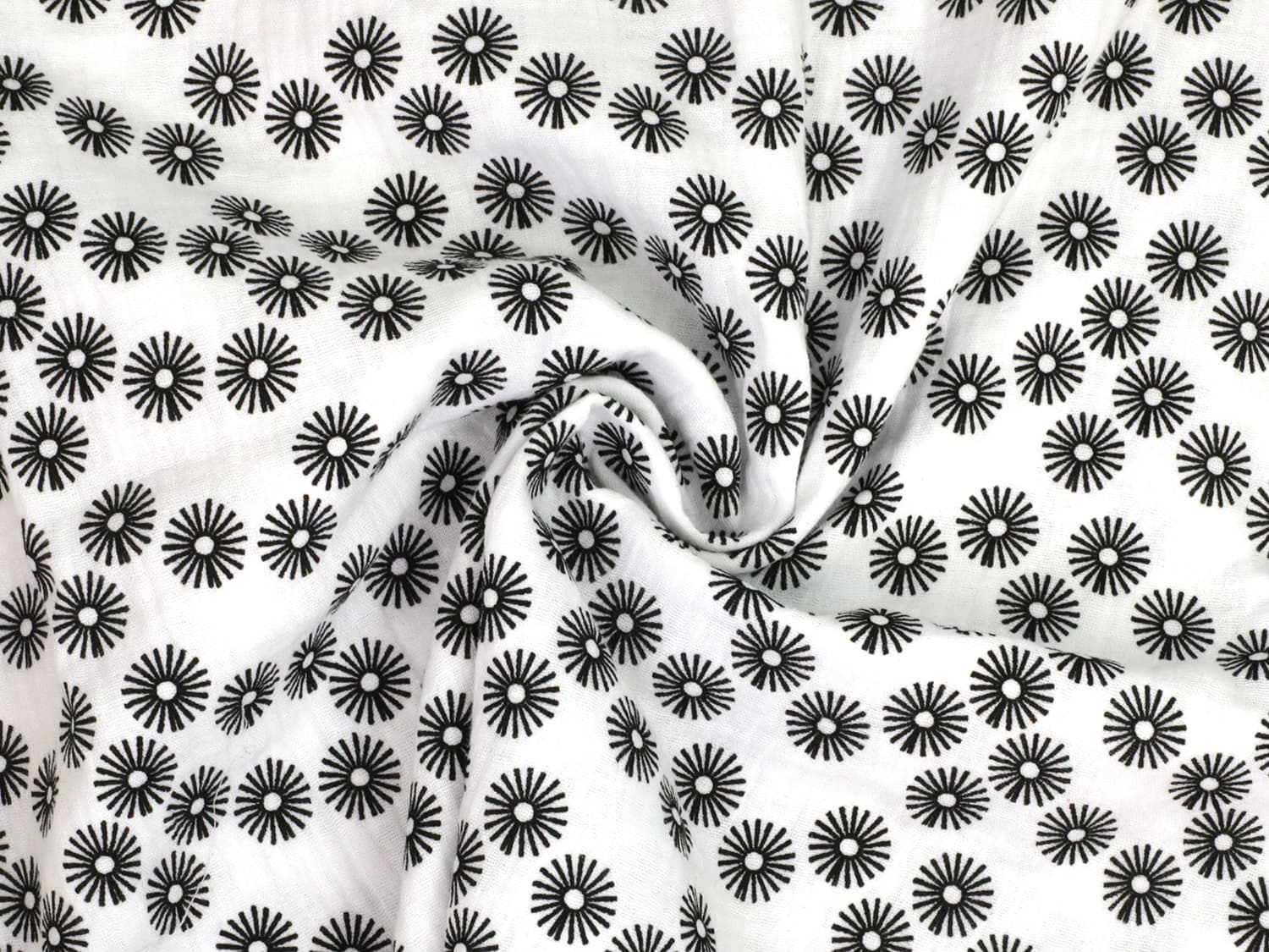 stoff-baumwolle-baumwollstoff-musselin-double-gauze-blumen-kreise-wollweiss-schwarz