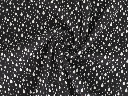 stoff-baumwolle-baumwollstoff-musselin-double-gauze-regen-tropfen-rain-schwarz