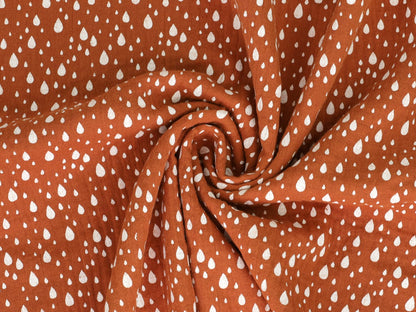 stoff-baumwolle-baumwollstoff-musselin-double-gauze-regen-tropfen-rain-terracotta
