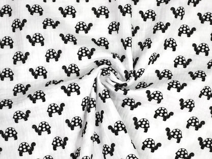 stoff-baumwolle-baumwollstoff-musselin-double-gauze-tier-schildkroete-weiss-schwarz