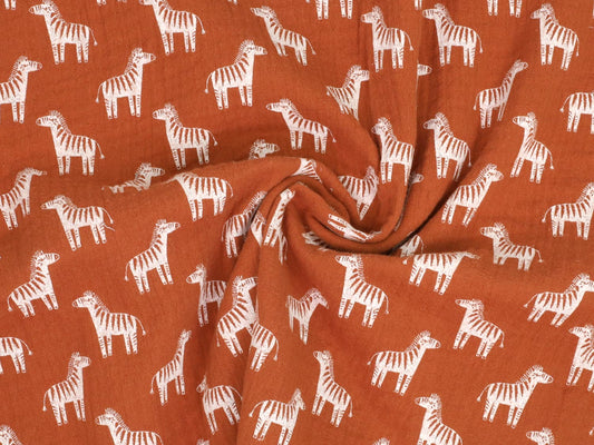 stoff-baumwolle-baumwollstoff-musselin-double-gauze-tier-zebra-terracotta