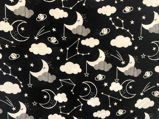 Cotton FLANNEL - Don't forget to dream - Moon &amp; Stars black