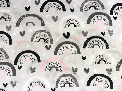 Cotton FLANNEL - Don't forget to dream - rainbow, light grey