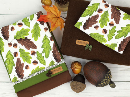 stoff-baumwolle-french-terry-sommersweat-kathi-kunterbunt-herbst-blaetter-eicheln-acorn-herbstliebe-autumn-hello-fall-gesicht-serie