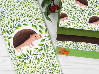 stoff-baumwolle-french-terry-sommersweat-kathi-kunterbunt-herbst-blaetter-laub-autumn-igel-mit-vogel-serie