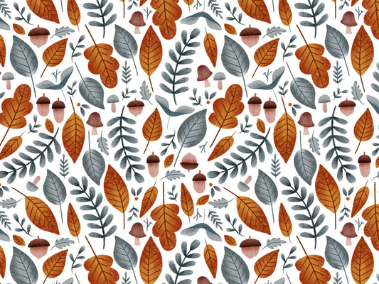 stoff-baumwolle-french-terry-sommersweat-kathi-kunterbunt-herbst-blaetter-laub-pilze-eicheln-autumn-ocker-graublau