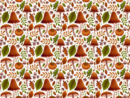 stoff-baumwolle-french-terry-sommersweat-kathi-kunterbunt-herbst-blaetter-laub-pilze-eicheln-kuerbis-fall-gruen-orangerot-1