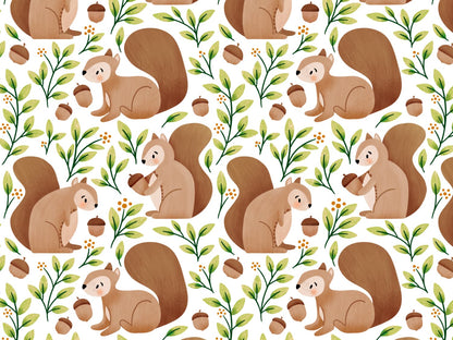 stoff-baumwolle-french-terry-sommersweat-kathi-kunterbunt-herbst-winetr-autumn-fall-eichel-blaetter-laub-eichhoernchen-tier-waldtier-waldfreunde-gruen-braun