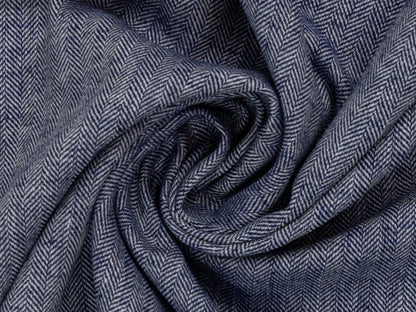 Leinen-Baumwolle Mischgewebe PAUL - FISCHGRAT, dunkelblau meliert, hochwertiges Gewebe mit Fischgratmuster.