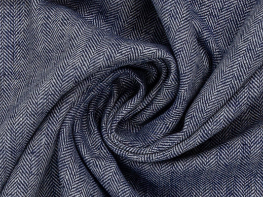 Leinen-Baumwolle Mischgewebe PAUL - FISCHGRAT, dunkelblau meliert, hochwertiges Gewebe mit Fischgratmuster.