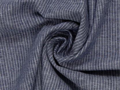 Leinen-Baumwolle Mischgewebe PAUL - STREIFEN, dunkelblau meliert, texil in blauen Streifen mit angenehmer Haptik.