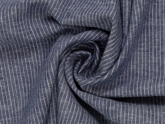 Leinen-Baumwolle Mischgewebe PAUL - STREIFEN, dunkelblau meliert, texil in blauen Streifen mit angenehmer Haptik.