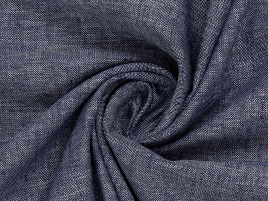 Leinen-Baumwolle Mischgewebe PAUL - dunkelblau meliert Stoff in spiralförmiger Ansicht, zeigt die Textur und Optik.