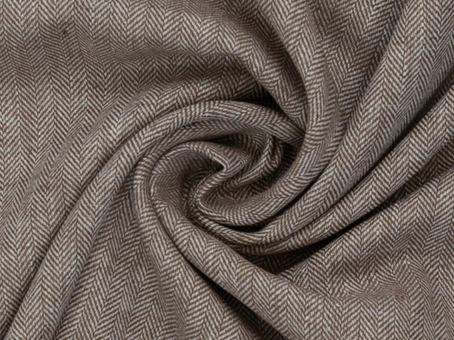 Leinen-Baumwolle Mischgewebe PAUL - FISCHGRAT, hellbraun meliert in einer eleganten Herringbone-Struktur.