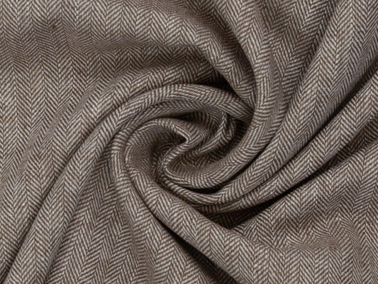 Leinen-Baumwolle Mischgewebe PAUL - FISCHGRAT, hellbraun meliert in einer eleganten Herringbone-Struktur.