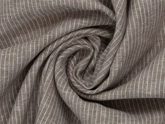 Leinen-Baumwolle Mischgewebe PAUL - STREIFEN, hellbraun meliert im Stoffdesign, ideal für den Sommer.