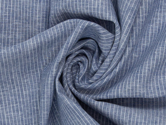 Leinen-Baumwolle Mischgewebe PAUL - STREIFEN, jeansblau meliert