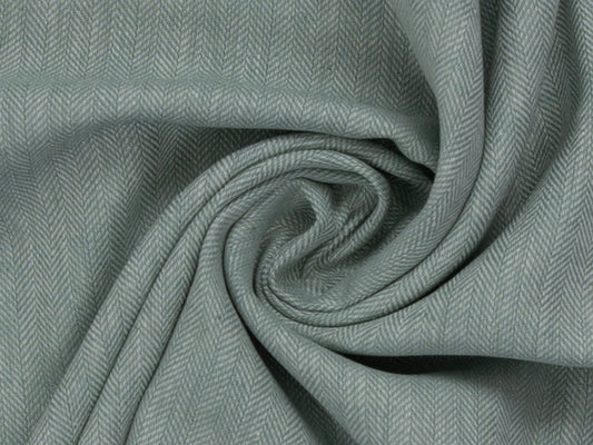 Leinen-Baumwolle Mischgewebe PAUL - FISCHGRAT, mint meliert, in sanften Grüntönen und unregelmäßiger Textur.