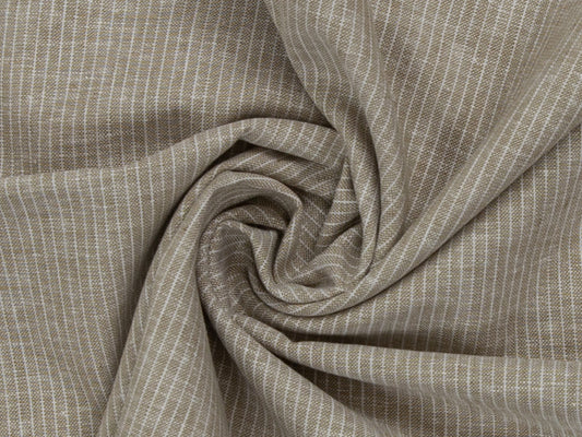 Leinen-Baumwolle Mischgewebe PAUL - STREIFEN, schlamm meliert, hochwertiges, gestreiftes Textil in warmen Tönen.