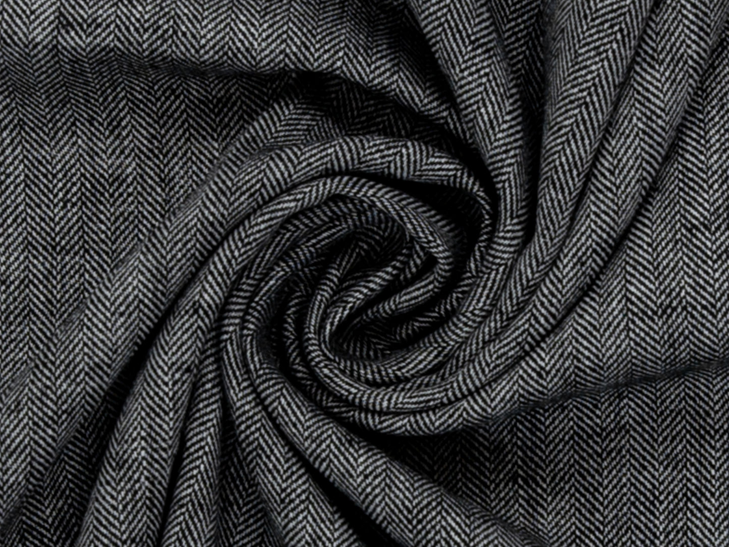 Leinen-Baumwolle Mischgewebe PAUL - FISCHGRAT, schwarz meliert, feines Herringbone-Muster in Schwarz.