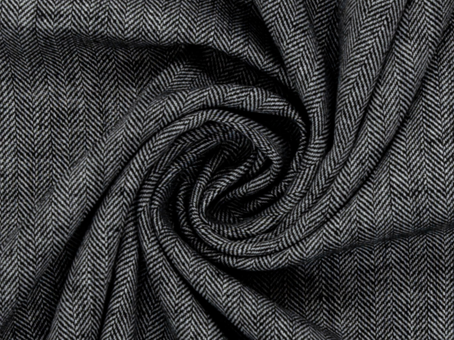 Leinen-Baumwolle Mischgewebe PAUL - FISCHGRAT, schwarz meliert, feines Herringbone-Muster in Schwarz.