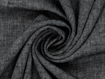Leinen-Baumwolle Mischgewebe PAUL - FISCHGRAT, schwarz meliert, feines Herringbone-Muster in Schwarz.