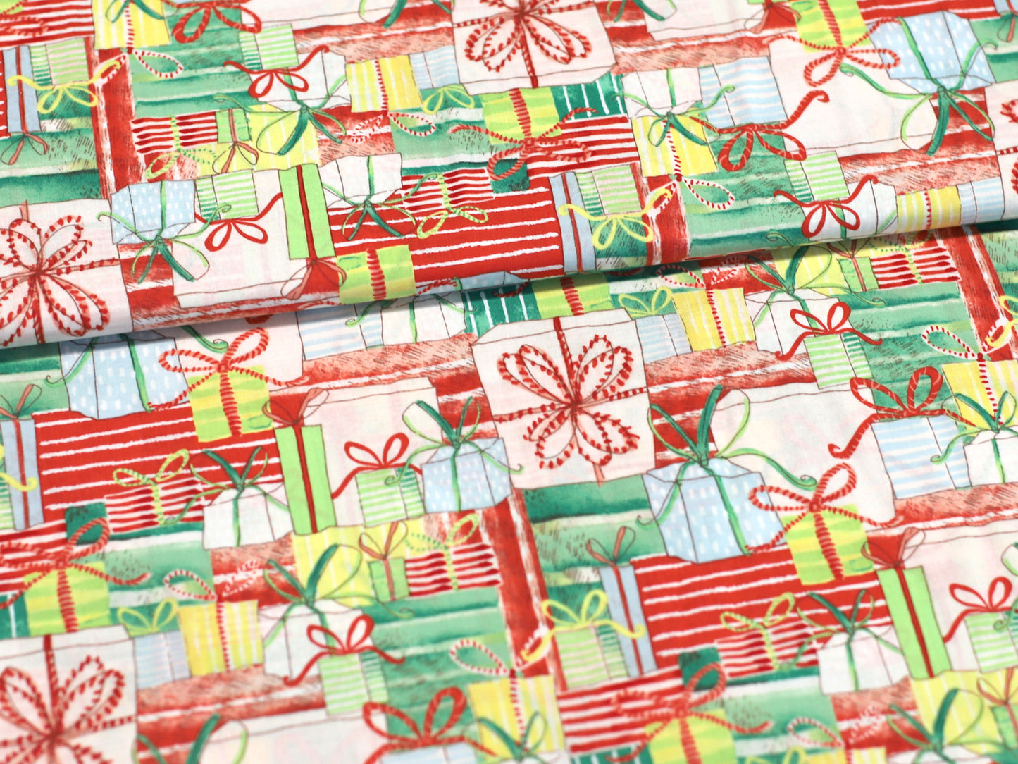 Patchworkstoff - Baumwolle Stoff -  Joy & Wonder, Geschenke, buntes Geschenkpapierdesign mit verschiedenen Farben.