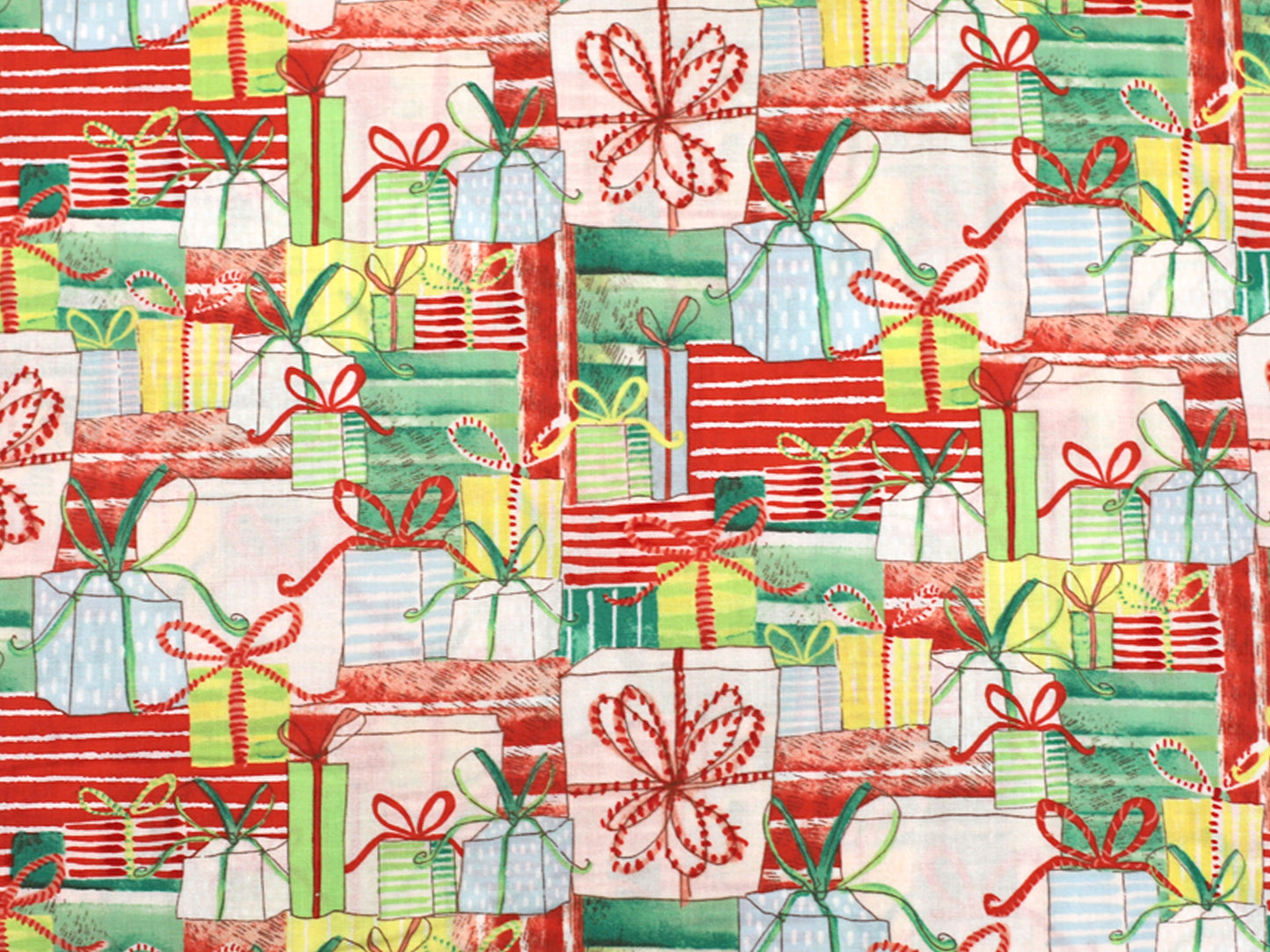 Patchworkstoff - Baumwolle Stoff - Joy & Wonder, Geschenke mit bunten Geschenken auf rotem Hintergrund