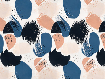 Patchworkstoff - Baumwolle Stoff - Expression, buntes Muster mit blauen, rosa und schwarzen Formen, ideal für kreative Nähprojekte.