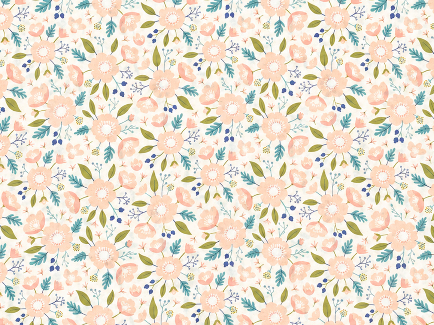 Patchworkstoff - Baumwolle Patchworkstoff Meadow mit floralen Mustern in sanften Farben.
