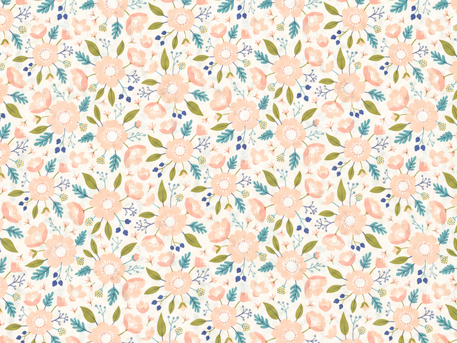 Patchworkstoff - Baumwolle Patchworkstoff Meadow mit floralen Mustern in sanften Farben.