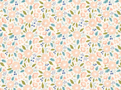 Patchworkstoff - Baumwolle Patchworkstoff Meadow mit floralen Mustern in sanften Farben.