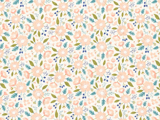 Patchworkstoff - Baumwolle Patchworkstoff Meadow mit floralen Mustern in sanften Farben.
