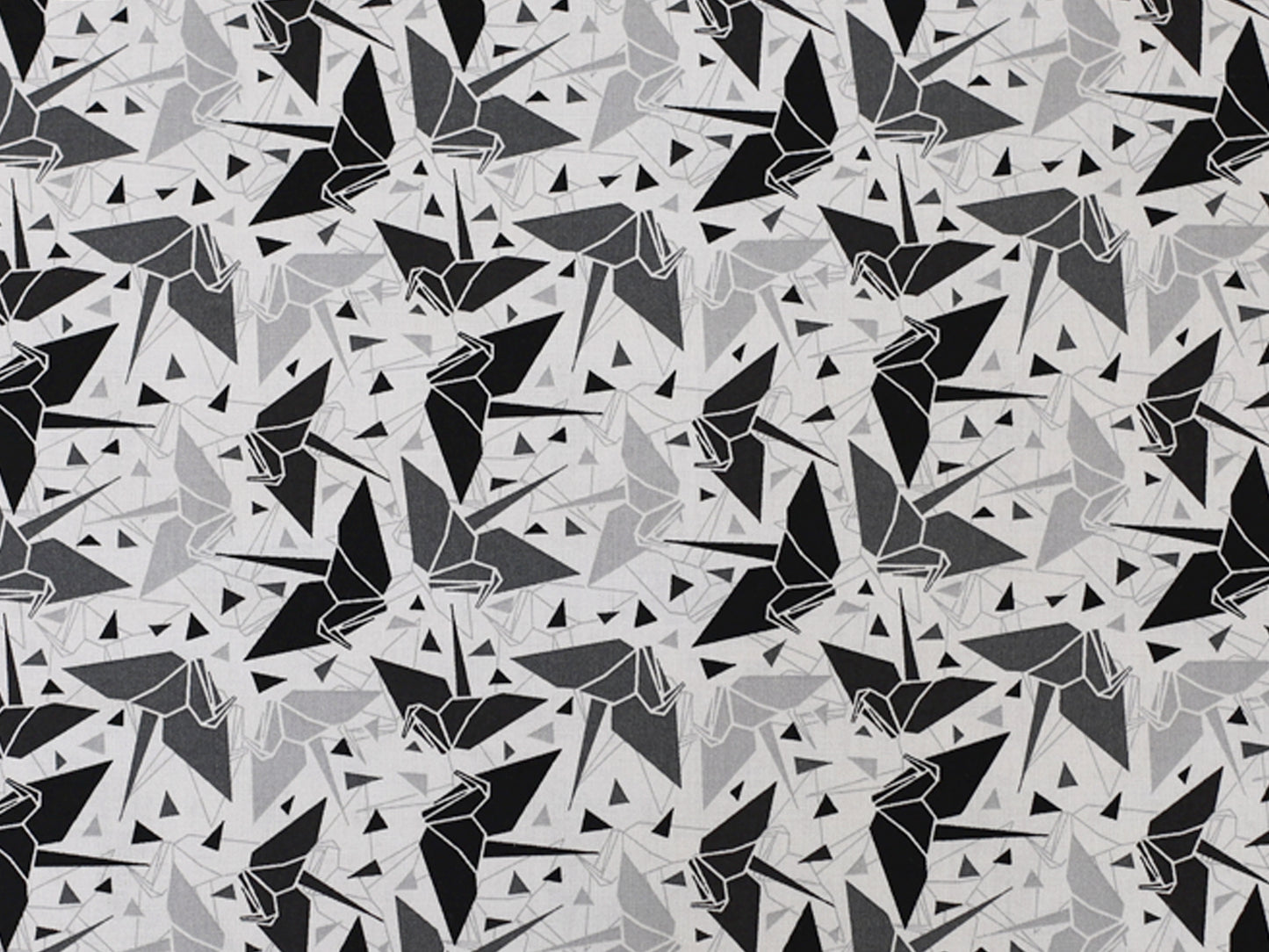 Patchworkstoff - Baumwolle Stoff - Crane in schwarz-weiß mit geometrischen Mustern
