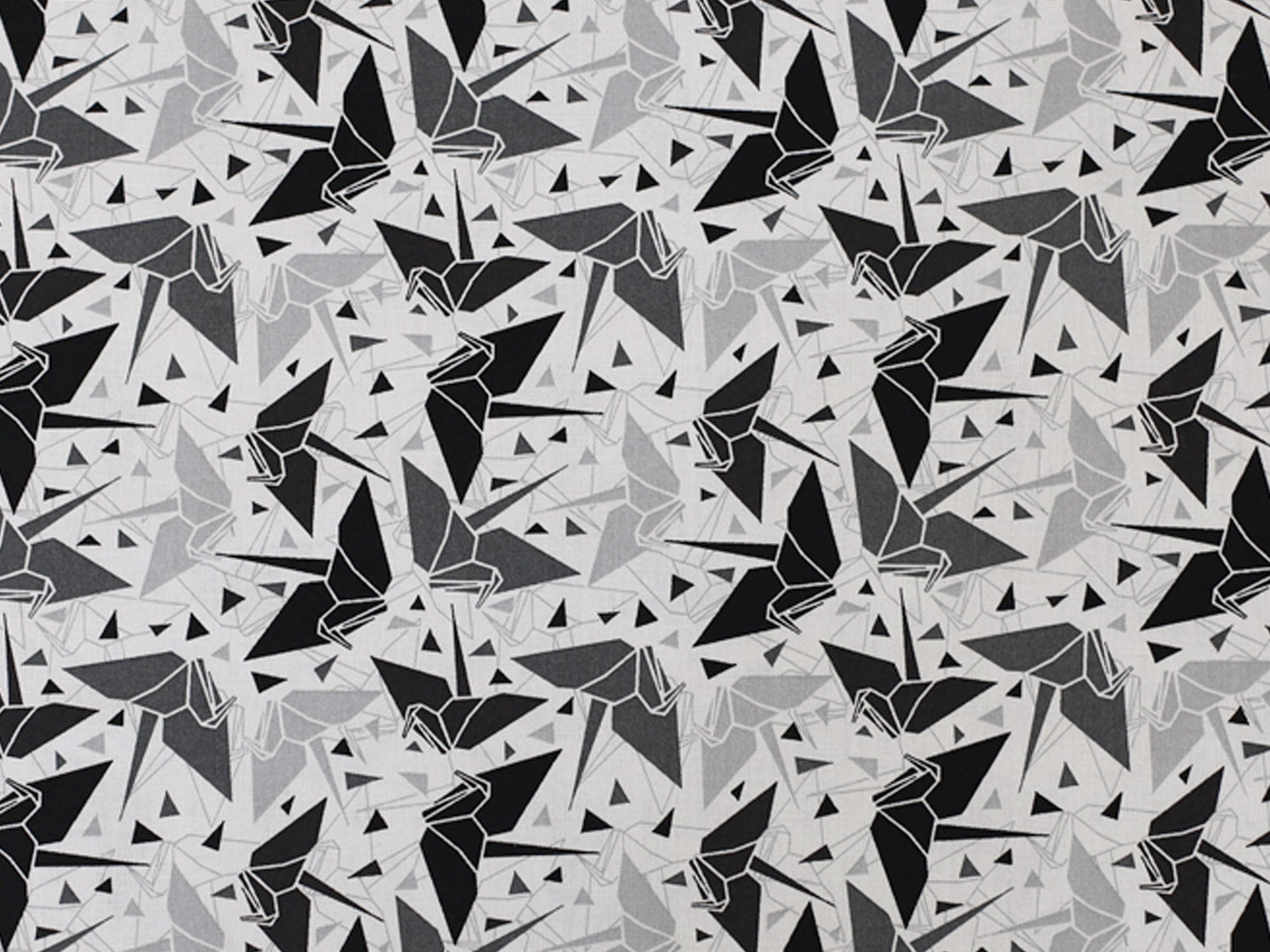 Patchworkstoff - Baumwolle Stoff - Crane in schwarz-weiß mit geometrischen Mustern