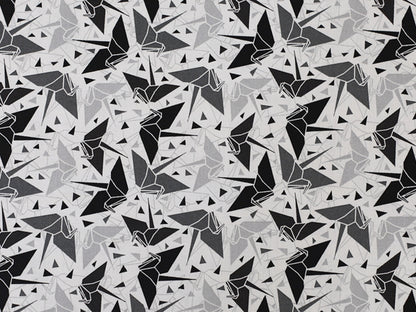 Patchworkstoff - Baumwolle Stoff - Crane in schwarz-weiß mit geometrischen Mustern
