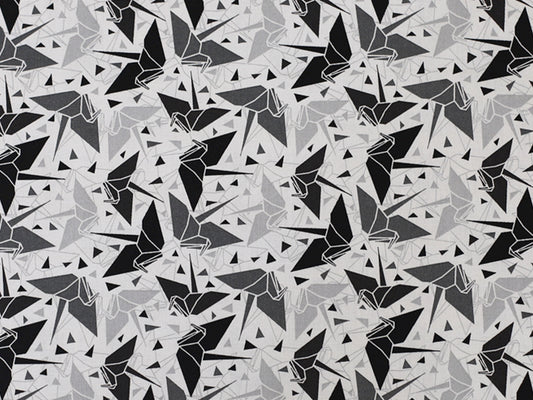 Patchworkstoff - Baumwolle Stoff - Crane in schwarz-weiß mit geometrischen Mustern