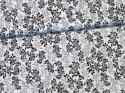 Patchworkstoff - Baumwolle Stoff - Fade to Black - Leaves, Grau - floral design in grey and black