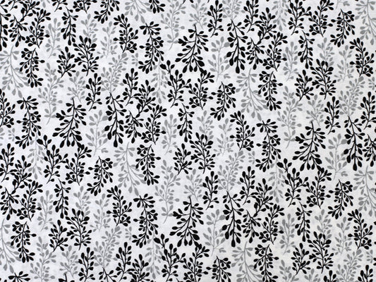 Patchworkstoff - Baumwolle Stoff - Fade to Black - Leaves, Grau in Grau- und Schwarztönen, ideal für kreative Projekte.