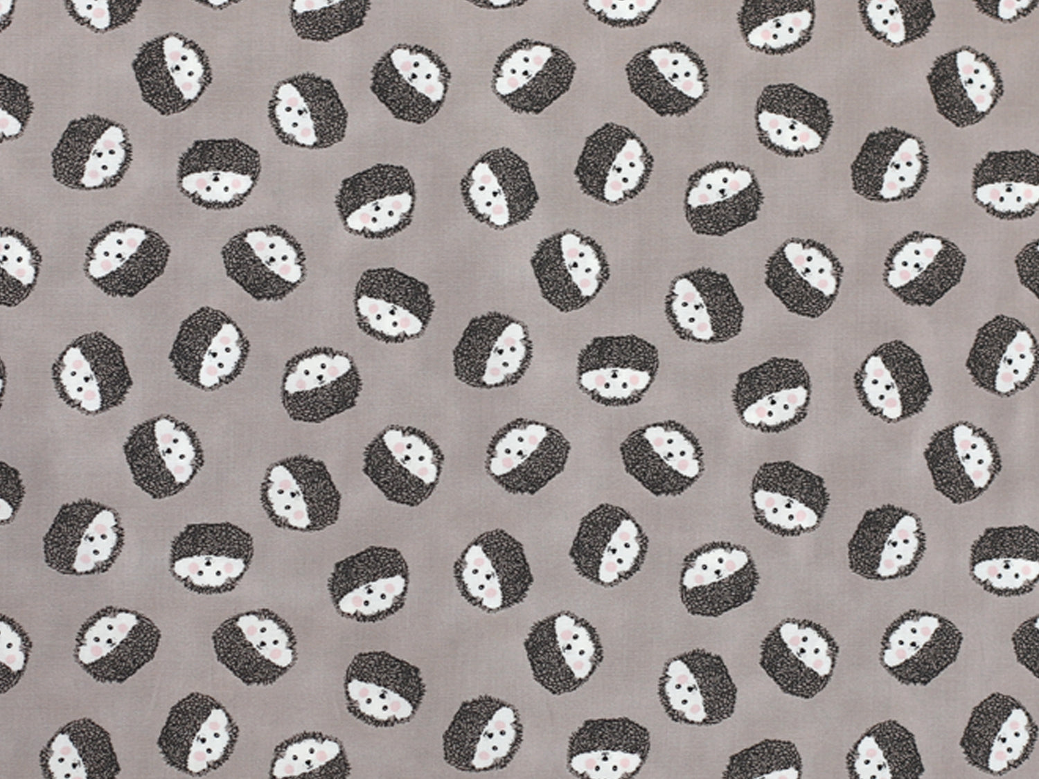 Patchworkstoff - Baumwolle Stoff - Little Hedgehog in grau mit bunten Igel-Designs auf der Stoffoberfläche.