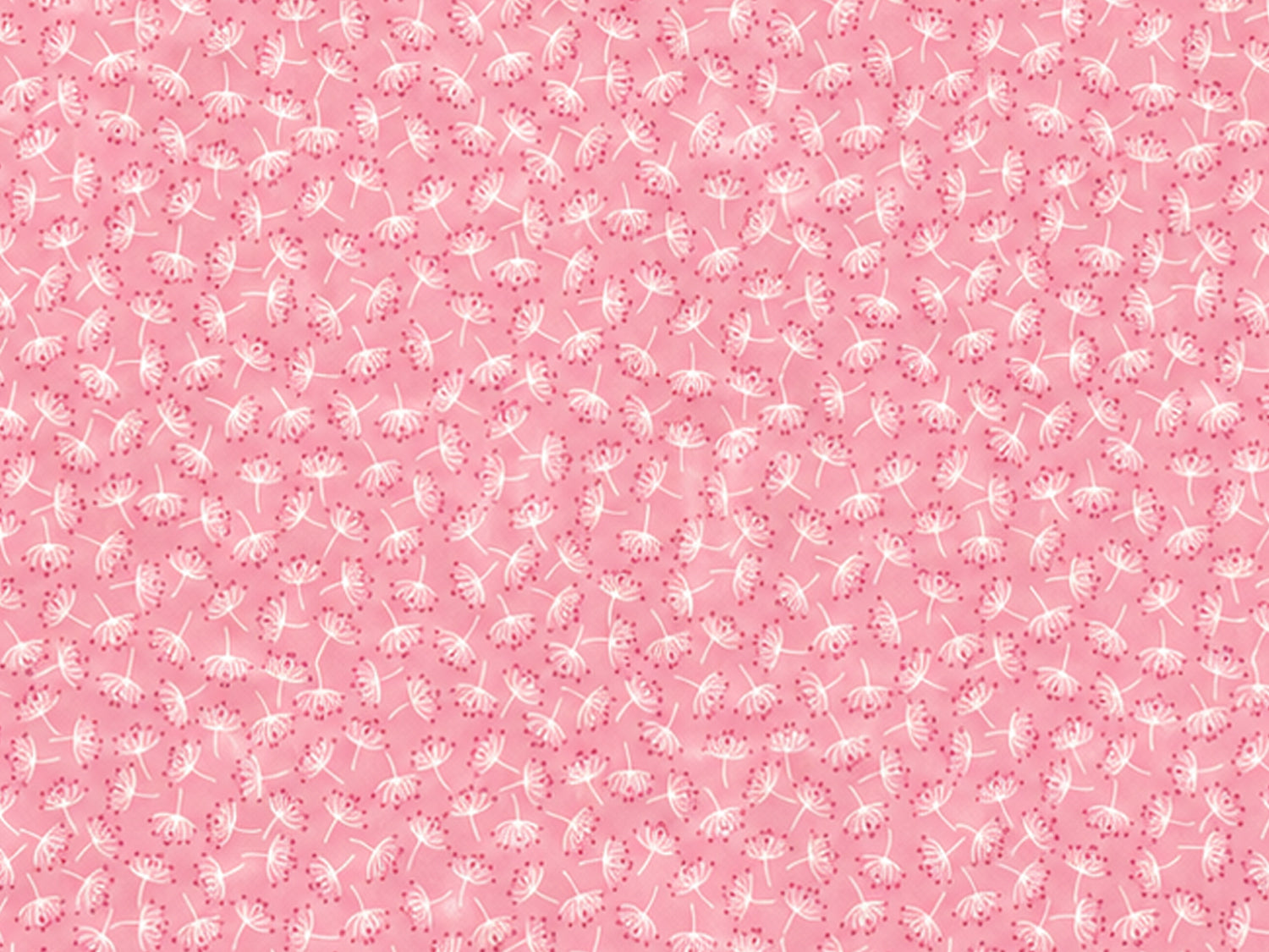 Baumwolle Patchworkstoff It's a Hoot Dandelion, Pink, mit verspieltem Dandelion-Muster auf pinkem Hintergrund.