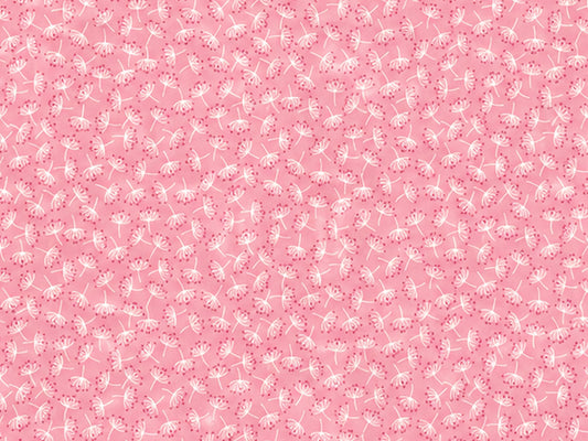 Baumwolle Patchworkstoff It's a Hoot Dandelion, Pink, mit verspieltem Dandelion-Muster auf pinkem Hintergrund.